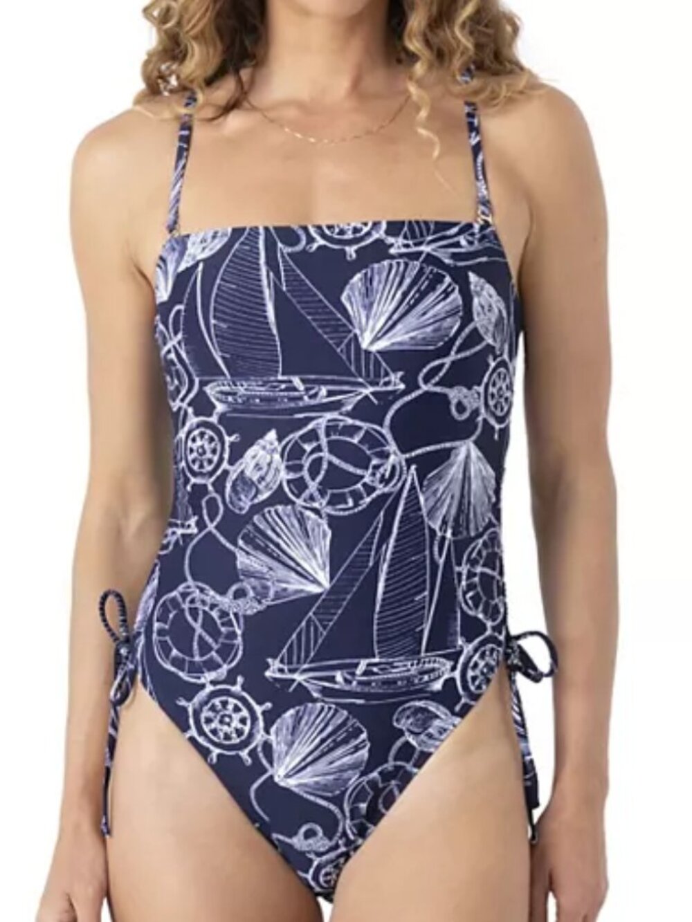 Nautica Adjustable Bandeau One-Piece Tummy Slimmer Swimsuit, XL, Know The Ropes